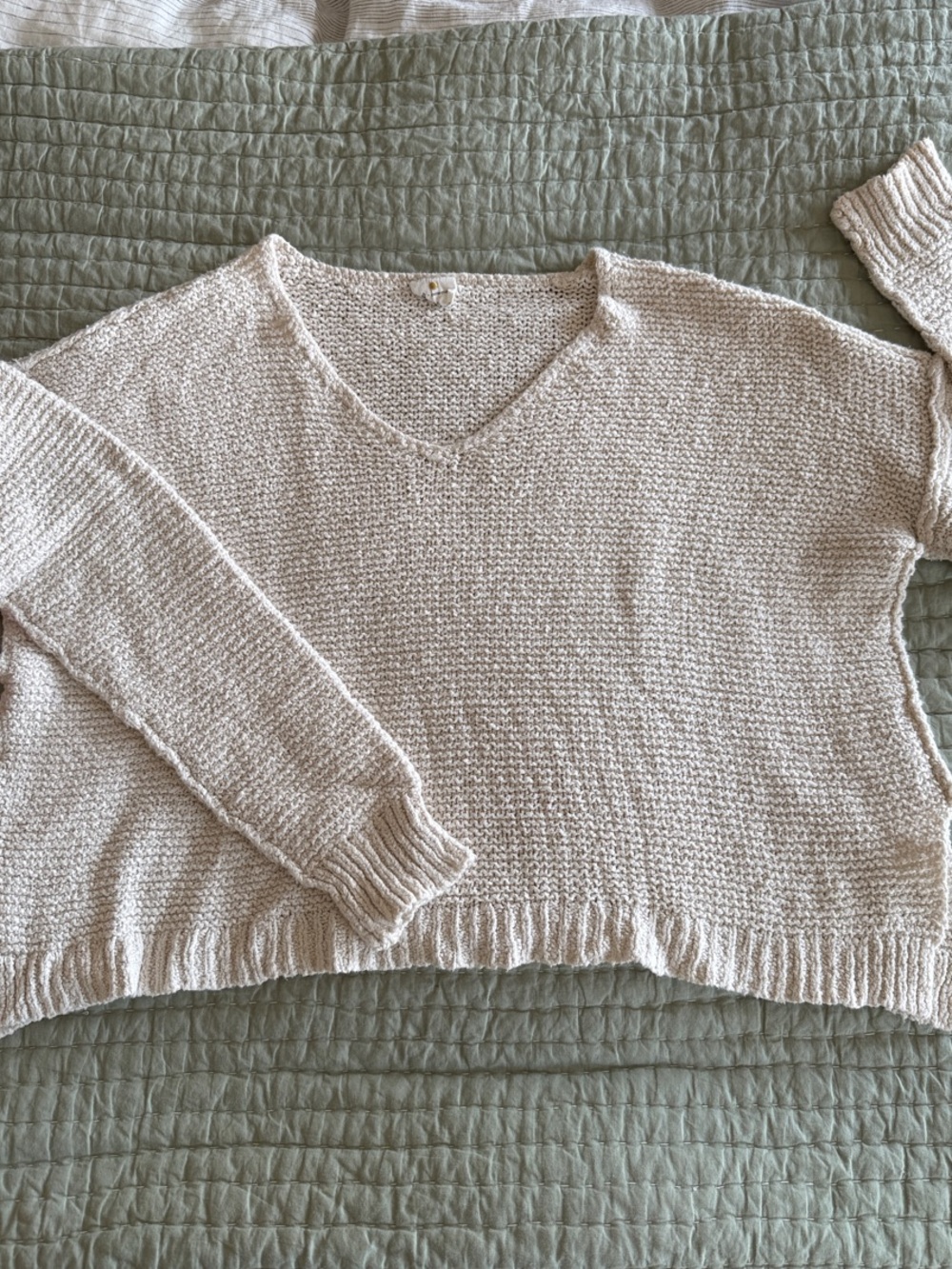 By Together Cream V-Neck Chunky Knit Sweater